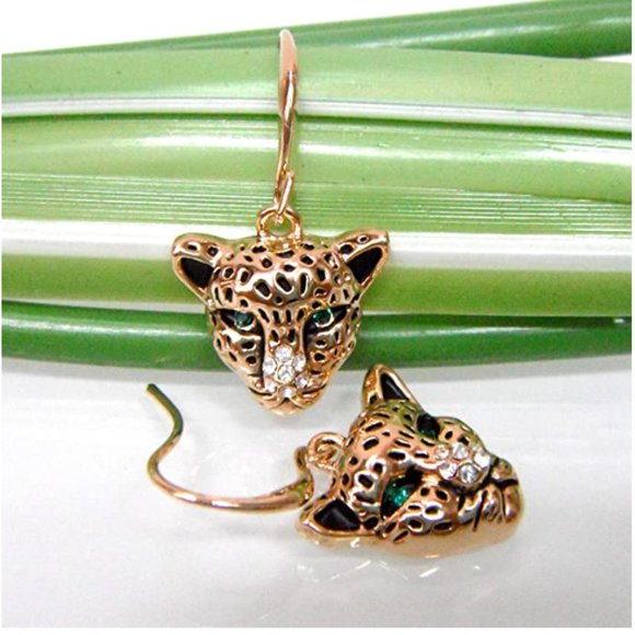 18k Gold Plated Cheetah Head Earrings - Picture 7 of 11